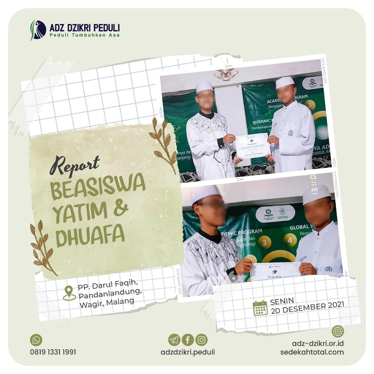 Report Program Beasiswa Yatim Dhuafa Adz Dzikri Peduli